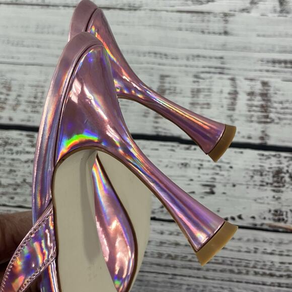 Vivian NY Pink Iridescent Ultra Heels Pumps Mules Shoes size 7.5 M Prom Wedding - Picture 10 of 16